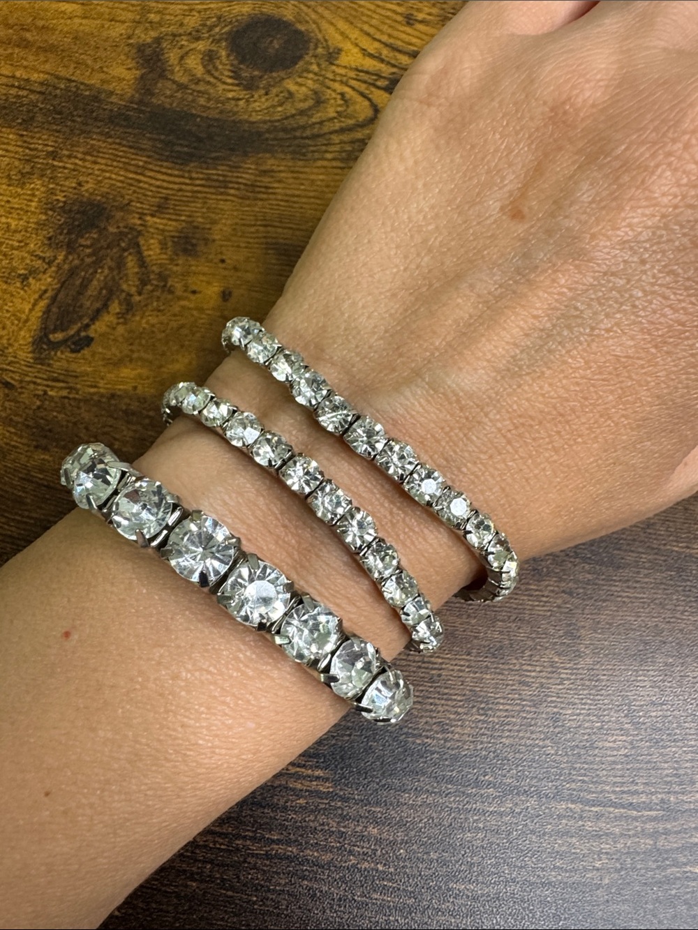 Silver Crystal Tennis Stretch Bracelet Bundle - Sparkling Clear Stones